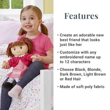 Let's Make Memories Personalized Rag Doll - Soft Doll for Kids - Black Hair - Disco