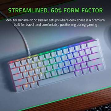 Razer Huntsman Mini 60 Percent Wired Optical Clicky Switch Gaming Keyboard with Chroma RGB Backlighting, PBT Keycaps, Mechanical Keyboards for PC Gaming Computer, Mercury White (Renewed)