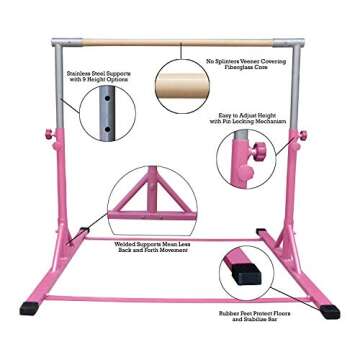 Z Athletic Kip Bar, 4' x 6' x 2" Gym Mat and Attachable Beam for Gymnastics (Pink)