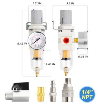 MEANLIN Air Compressor Moisture Filter, AW2000 Air Line Filter, 1/4" NPT Inlet with 150 PSI Gauge and Valve Shut Off Switch for Air Tools and Spray Paint Gun