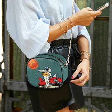 ALAZA PU Leather Small Crossbody Bag Purse Wallet Pop Art Retro Astronaut Space Cartoon Cell Phone Bags with Adjustable Chain Strap & Multi Pocket