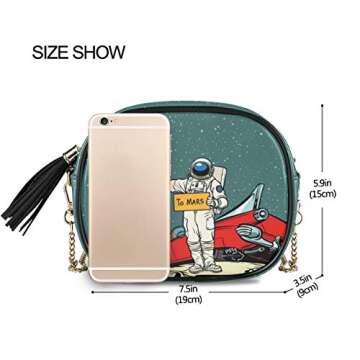 ALAZA PU Leather Small Crossbody Bag Purse Wallet Pop Art Retro Astronaut Space Cartoon Cell Phone Bags with Adjustable Chain Strap & Multi Pocket