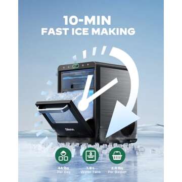 Nugget Ice Maker Countertop - Silonn Smart Pebble Ice Machine, Pellet Ice 44 lbs per Day, Crushed Ice from Timer Function and Status Alerts with Silonn App, Stainless Steel