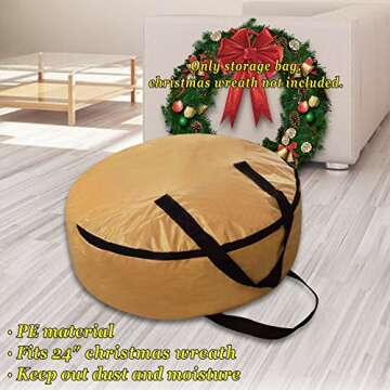 Strong Camel Heavy Duty Christmas Wreath Storage Bag for 24-Inch Wreaths (Tan, 7.1''x Dia. 24'')