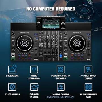 Denon DJ SC LIVE 4 Standalone DJ Controller with Stem Separation on 4-Decks, Wi-Fi Streaming, Build-in Speakers, Serato DJ and Virtual DJ Compatible