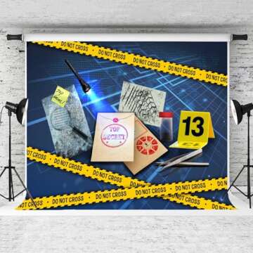 EMDSPR Detective Backdrop, 7x5ft Top Secret Agent Spy Evidence Bag Mystery Suspect Investigation Photography Background Photo Booth Studio Props BJFNPR0077