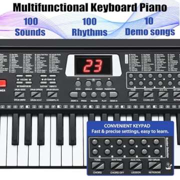 61 Key Keyboard Piano, Portable Electronic Keyboard Piano for Beginners with Speakers, Microphone, Sheet Music Stand, 100 Voices, 100 Rhythms, Digital Music Keyboard for Beginners