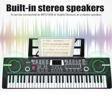 61 Key Keyboard Piano, Portable Electronic Keyboard Piano for Beginners with Speakers, Microphone, Sheet Music Stand, 100 Voices, 100 Rhythms, Digital Music Keyboard for Beginners