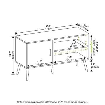 Furinno Claude Mid Century Style Stand With Wood Legs For TV Up To 55 Inches, One Cabinet Two Shelves, Espresso