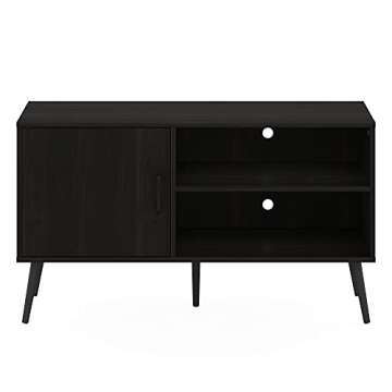 Furinno Claude Mid Century Style Stand With Wood Legs For TV Up To 55 Inches, One Cabinet Two Shelves, Espresso