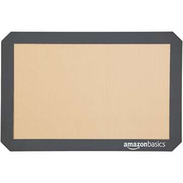 Amazon Basics Rectangular Silicone, Non-Stick, Food Safe Baking Mat, 9"x13", 9.9"x14.8", and 16.5"x11.6", Beige/Gray, Pack of 3