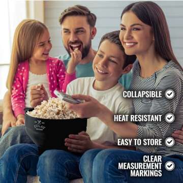 Zulay Microwave Popcorn Popper - BPA-Free Silicone Popcorn Popper Microwave Popcorn Bowl - Collapsible Microwave Popcorn Maker - Family Movie Night Supplies - Black