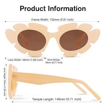 COASION Trendy Cat Eye Flowers Sunglasses for Women Men Retro Fashion Nude Chunky Shades UV400 Protection Sun Glasses (Beige/Light Brown)