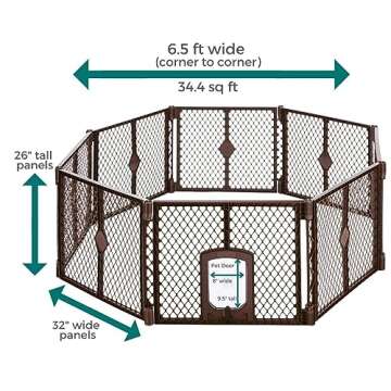 North States MyPet Petyard Passage: 6.5 Ft. Wide Customizable Folding Dog Playpen Indoor/Outdoor. Made in USA. 8-panel Puppy Playpen, Lockable Pet Door. Freestanding Play Pen Dog Gate 26" Tall, Brown