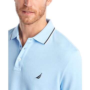 Nautica Men's Classic Fit Short Sleeve Dual Tipped Collar Polo Shirt, Noon Blue, Small