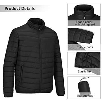 Outdoor Ventures Men's Lightweight Packable Puffer Winter Jacket Insulated Puffy Coat for Snow Ski Hiking Travel