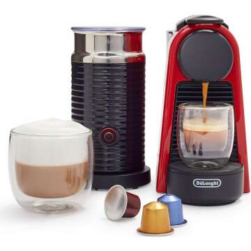 Nespresso Essenza Mini Espresso Machine by De'Longhi with Milk Frother, 20.3 ounces, Red