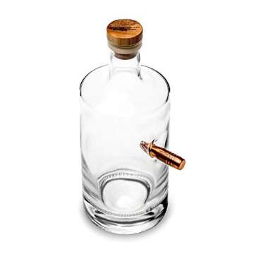 Integrity Bottles Premium .50 Caliber BMG Bullet Bottle, American Flag with Custom Text, Hand Etched 750mL Round Jersey Decanter, Cork Top, Made in USA, Client Gifts, Etched with Honor