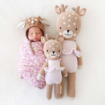 cuddle + kind Violet The Fawn Little 13" Hand-Knit Doll – 1 Doll = 10 Meals, Fair Trade, Heirloom Quality, Handcrafted in Peru, 100% Cotton Yarn