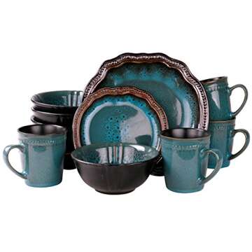 Elama Stoneware Round Oval Dinnerware Dish Set, Ocean Blue