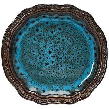 Elama Stoneware Round Oval Dinnerware Dish Set, Ocean Blue