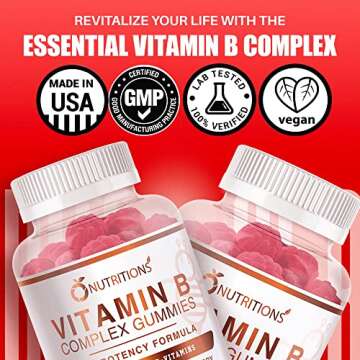 O NUTRITIONS Vitamin B Complex Vegan Gummies with Vitamin B12, B7 as Biotin, B6, B3 as Niacin, B5, B6, B8, B9 as Folate for Stress, Energy and Healthy Immune System (1 Pack)