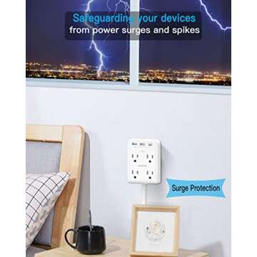 Flat Plug Multi Outlet Extender with USB Charger