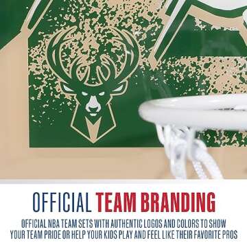 Franklin Sports NBA Milwaukee Bucks Over The Door Basketball Hoop - Kids Indoor Hoop with Mini Basketball - NBA Fan Shop Toy for Bedroom + Office - Over The Door Set