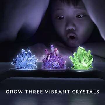 NATIONAL GEOGRAPHIC Crystal Growing Kit - 3 Vibrant Colored Crystals to Grow with Light-Up Display Stand, Science Toy for Girls and Boys Ages 8-12, Includes 3 Gems, Cool STEM Gift (Amazon Exclusive)