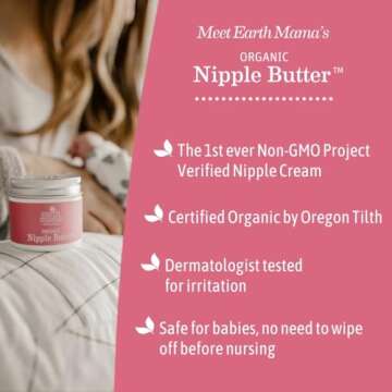 Earth Mama Organic Nipple Butter™ | Nipple Cream Safe for Breastfeeding | Postpartum Essentials for Nursing | Non Lanolin Nipple Cream, 2 fl oz (3-Pk)