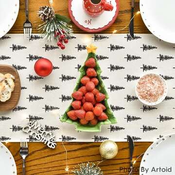 Artoid Mode Beige Xmas Tree Christmas Table Runner, Seasonal Winter Kitchen Dining Table Decoration for Home Party Decor 13x36 Inch