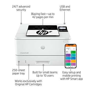 HP Laserjet Pro 4001ne Black & White Printer with HP+ Smart Office Features (Renewed)