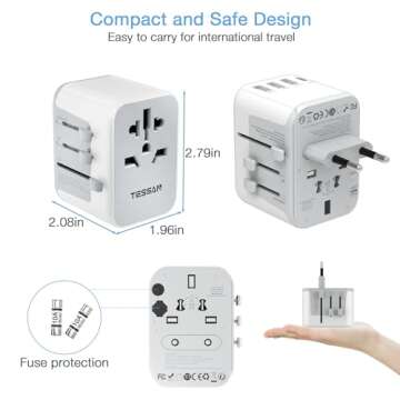 TESSAN Universal Travel Adapter, International Power Adapter with 4 USB Ports (1 USB C), Worldwide Plug Adaptor Wall Charger for USA to Europe UK France Germany Spain Ireland Australia(Type C/G/A/I)