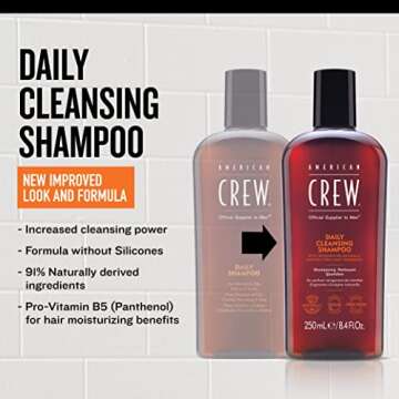 Shampoo for Men by American Crew, Daily Cleanser, Naturally Derived, Vegan Formula, Citrus Mint Fragrance, 15.2 Fl Oz