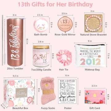 13th Birthday Gifts for Girls, Happy 13th Birthday Gift Ideas, 10 Pieces Unique 13th Birthday Gifts for Daughter, Niece, Granddaughter, 13th Birthday Gifts for Her, Official Teenager Birthday Gifts