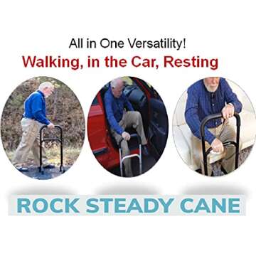 Rock Steady Cane – Hip, Knee Surgery Recovery Aid – Helps You Recover Faster from Surgeries and Injuries. Fully Adjustable Walking Cane Keeps You Moving, Increasing Circulation and Flexibility