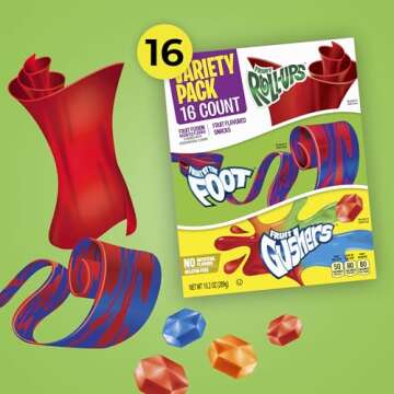 Fruit Roll-Ups, Fruit by the Foot, Gushers, Snacks Variety Pack, Kids Snacks, Halloween Candy Alternative, 16 ct