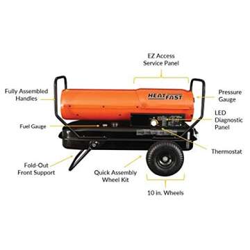 HeatFast HF215K Portable Home, Jobsite, Construction Site Forced Air Kerosene/Diesel Salamander Torpedo Space Heater with Thermostat Temperature Control, 215,000 BTU, orange