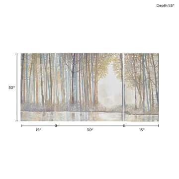 MADISON PARK Wall Art Living Room Décor - Triptych Scenery Watercolor Canvas, Home Accent Modern Dining Decoration, Ready to Hang Painting for Bedroom, Multi-Sizes, Natural Forest Reflection 3 Piece