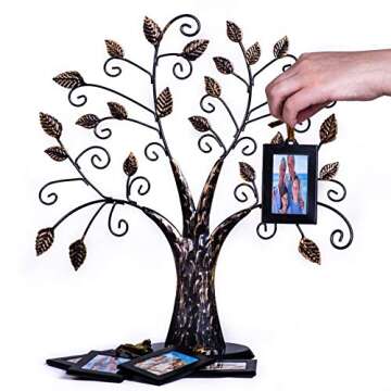 Klikel Family Tree Picture Frame Stand with 6 Hanging Photo Picture Frames - Medium Metal Tree 12 X 11 - Holds 6 Ornamental 2x3 Frames