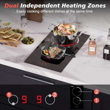 Cooksir 2 Burner Electric Cooktop, 12 inch Electric Stove Top 3000W, Double Burners Ceramic Cook Top with 9 Power Levels, Safety Lock, Timer, Sensor Touch Control, 220-240V Hard Wired (No Plug)