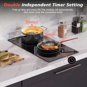 Cooksir 2 Burner Electric Cooktop, 12 inch Electric Stove Top 3000W, Double Burners Ceramic Cook Top with 9 Power Levels, Safety Lock, Timer, Sensor Touch Control, 220-240V Hard Wired (No Plug)