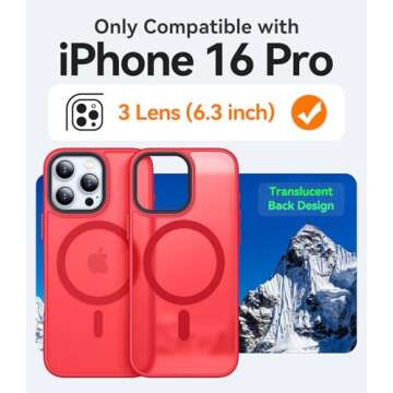 CANSHN Magnetic Compatible with iPhone 16 Pro Case [Compatible with Magsafe] [Translucent Matte] Slim Thin Shockproof Protective Bumper Phone Case Cover 6.3 Inch - Red