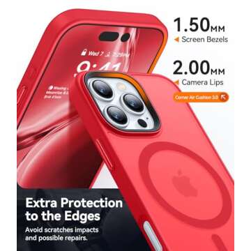 CANSHN Magnetic Compatible with iPhone 16 Pro Case [Compatible with Magsafe] [Translucent Matte] Slim Thin Shockproof Protective Bumper Phone Case Cover 6.3 Inch - Red