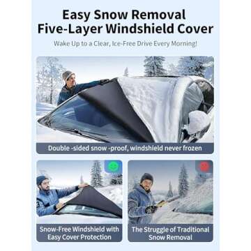 [2024 Upgraded]Nmoiss [5-Layer Protection] Windshield Cover For Ice And Snow Against Snow Ice And Frost Easy Installation With Straps Compact Portable All-Weather Durable Fit For Cars SUVs And Trucks