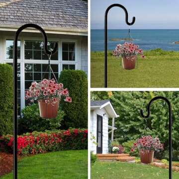 MAXZONE Outdoor Shepherd Hook with 5 Prong Base, Bird Feeder Pole Stand, Adjustable Heavy Duty Garden Hanging Stake for Solar Light Plant Hanger Wedding Decor