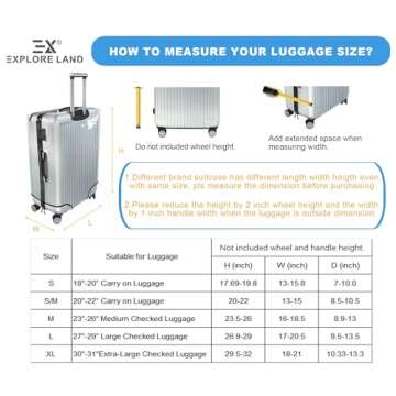 Explore Land Clear Luggage Cover Tough Protector Fits for 27-29 Inches Suitcase for Travel Airplane (PVC, L)