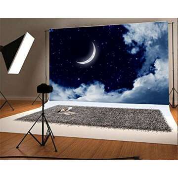 AOFOTO 7x5ft Crescent Moon Backdrop Beautiful Starry Sky Photography Background Sweet Baby Night Kid Child Infant Girl Boy Newborn Artistic Portrait Photo Shoot Studio Props Video Drop Wallpaper Drape