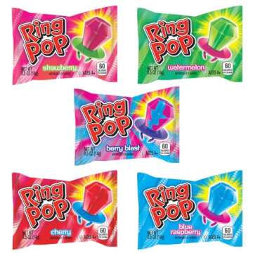 Ring Pop Individually Wrapped Bulk Lollipop Variety Party Pack – 24 Count Lollipop Suckers w/ Assorted Flavors - Fun Candy for Halloween Parties and Trick or Treating