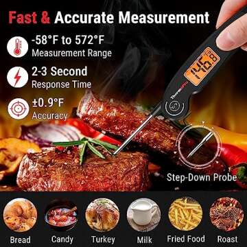 ThermoPro TP605 Instant Read Meat Thermometer Digital for Cooking, Waterproof Food Thermometer with Backlight & Calibration, Digital Probe Cooking Thermometer for Kitchen, Outdoor Grilling and BBQ